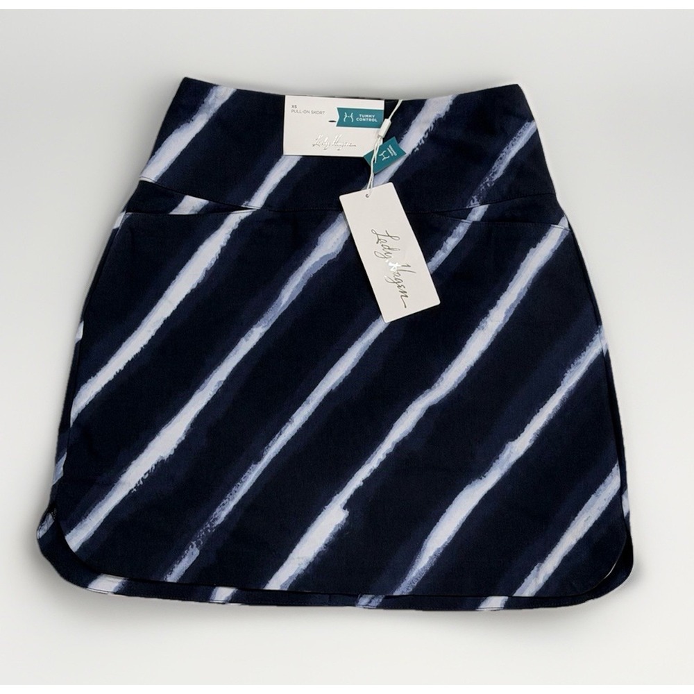 NWT Lady Hagen Pull On Shibori Stripes Golf Skort Tummy Control Blue White SZ XS